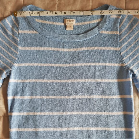 J Crew Light Blue and White Striped 3/4  Sleeve Top - Picture 3 of 7